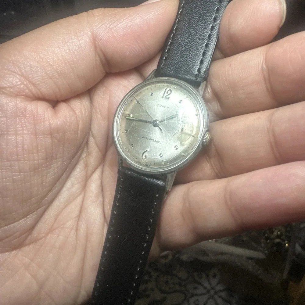 Working VTG 1967 Timex Marlin Dot-Dash Manual Wind Rare Watch 33mm -Bad Crystal